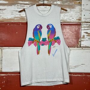 80s Vintage Single Stitch Cancun Parrot Graphic Tank Top Sleeveless Muscle Shirt